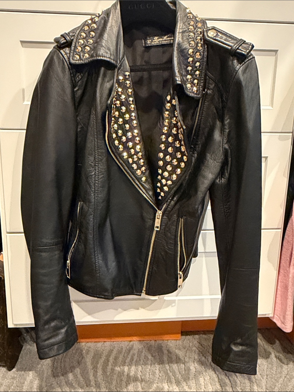 Zara Black Leather Studded Moto Jacket - Women